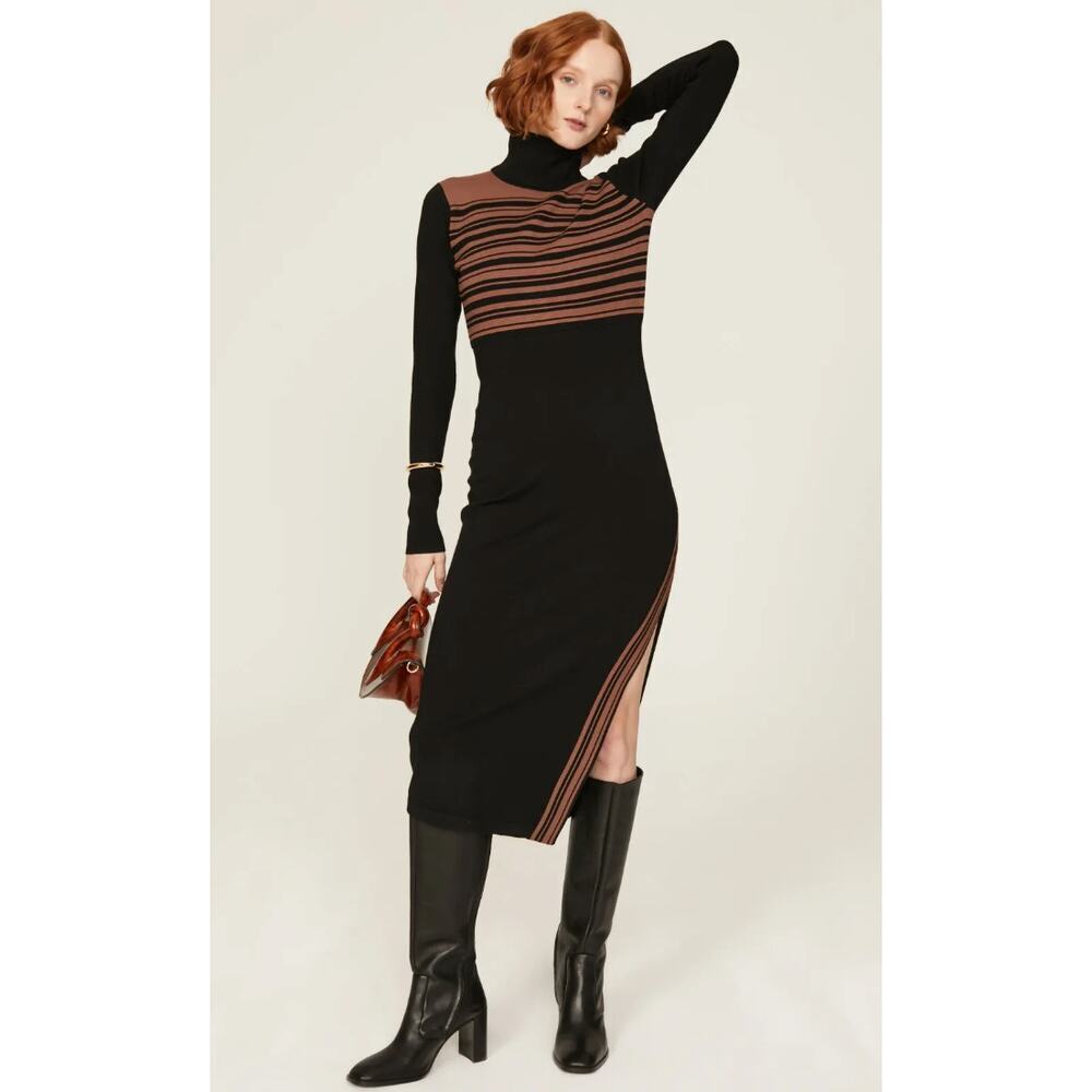 Toccin Blake Striped Turtleneck Dress Size L